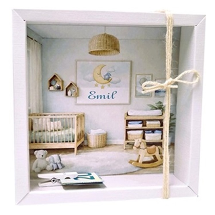 Personalisierte Geldgeschenkkartonage zur Taufe mit Babyzimmer Motiv