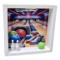 Preview: Geschenkkartonage Bowling mit Bowlingmotiv und kleiner Holzklammer für Geldschein oder Gutschein