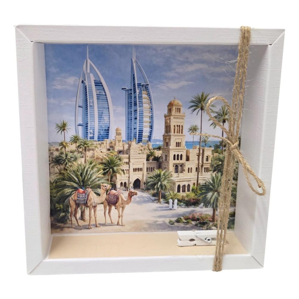 Geldgeschenk Verpackung Dubai mit Skyline, Kamelen und orientalischer Architektur