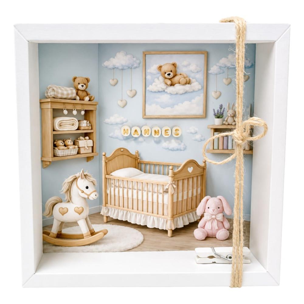 Personalisierte Geldgeschenk Verpackung zur Geburt eines Jungen mit Babyzimmer und Name