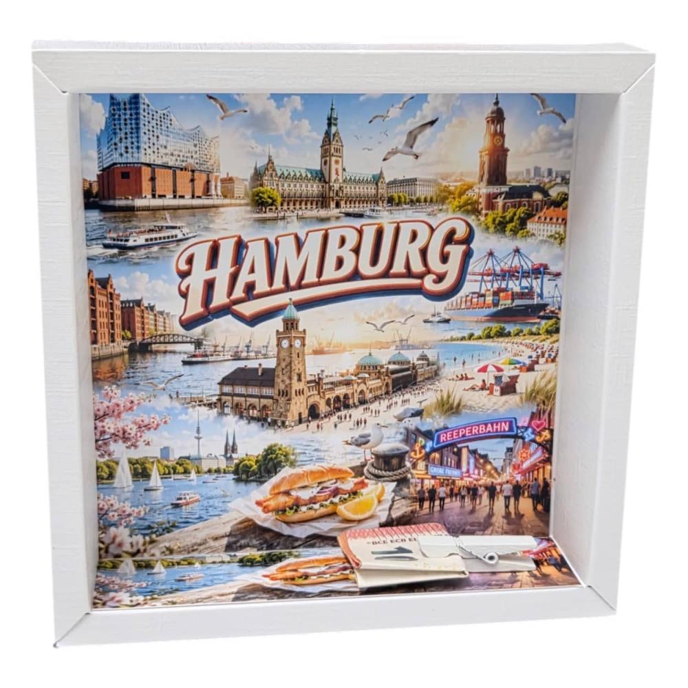 Preview: Weiße Geschenkbox Hamburg mit kleiner Holzklammer für Geldscheine