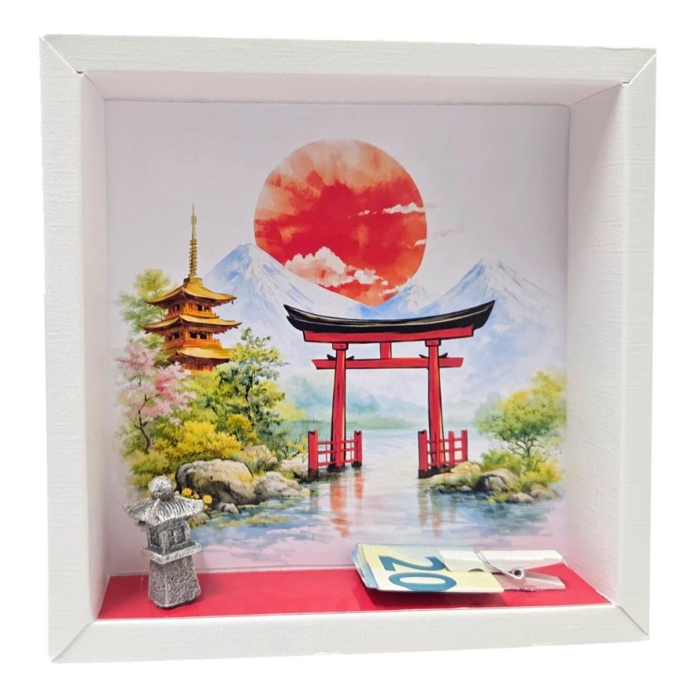 Preview: Asiatische Geschenkbox mit Torii-Tor und kleiner Holzklammer