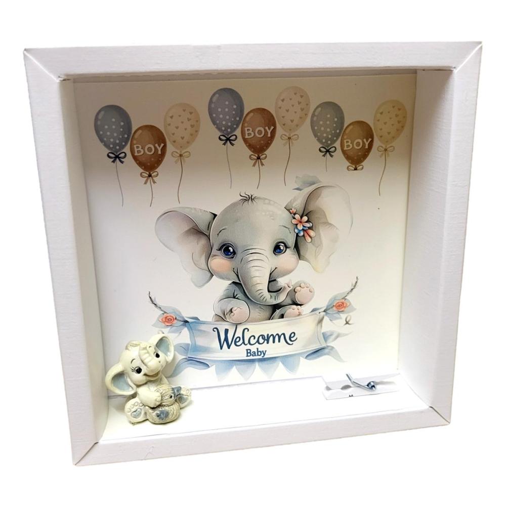 Preview: Geldgeschenkkartonage mit Elefantenmotiv, blau