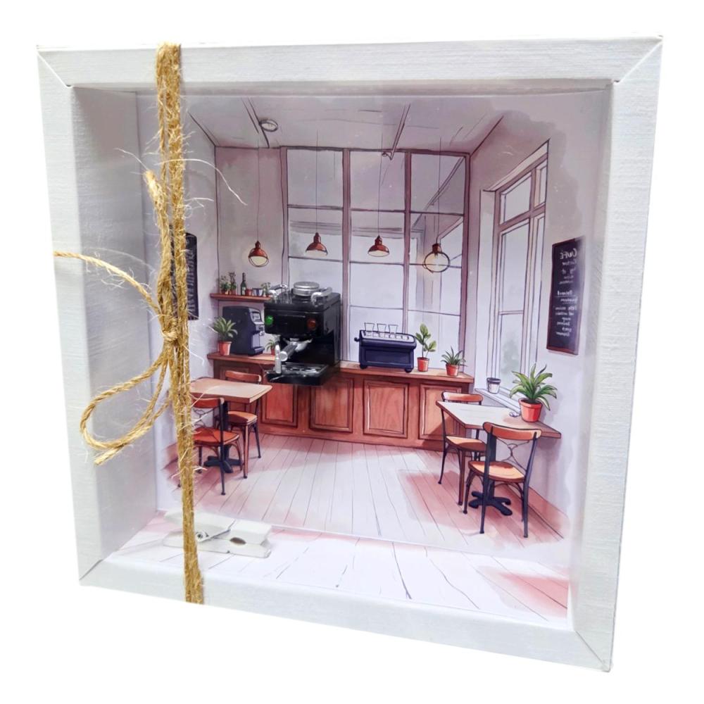 Geldgeschenk Verpackung mit Miniatur Kaffeevollautomat und Kaffeetheke