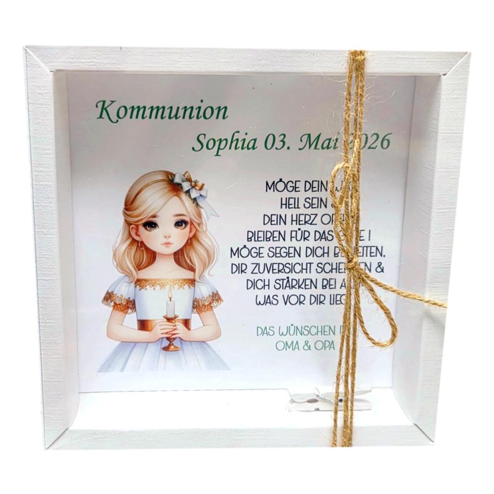 Geldgeschenk-Kartonage Kommunion blondes Mädchen mit Kerze