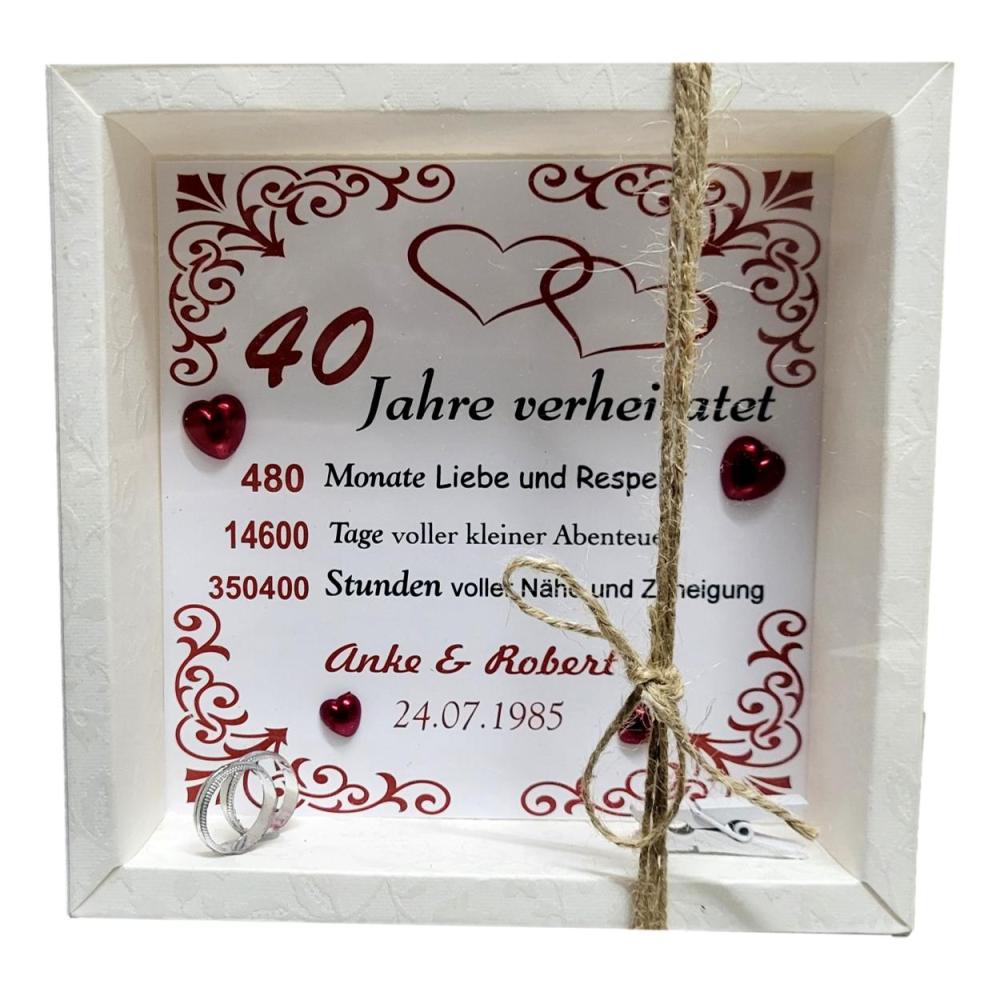 Rubinhochzeit Geschenk – Geschenkkartonage  mit transparentem Deckel und Geldklammer