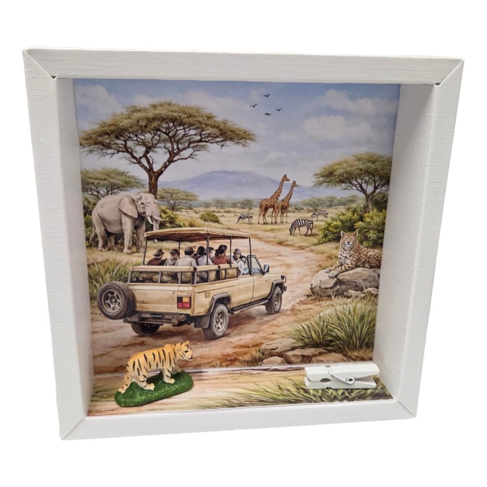 Preview: Geschenkbox Safari Afrika mit Holzklammer für Geldschein