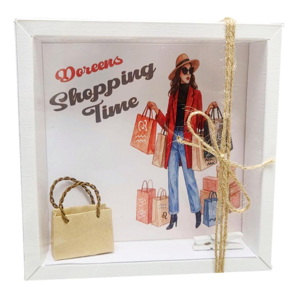 Geldgeschenk Verpackung Shopping mit personalisierbarem Wunschtext und Einkaufstasche