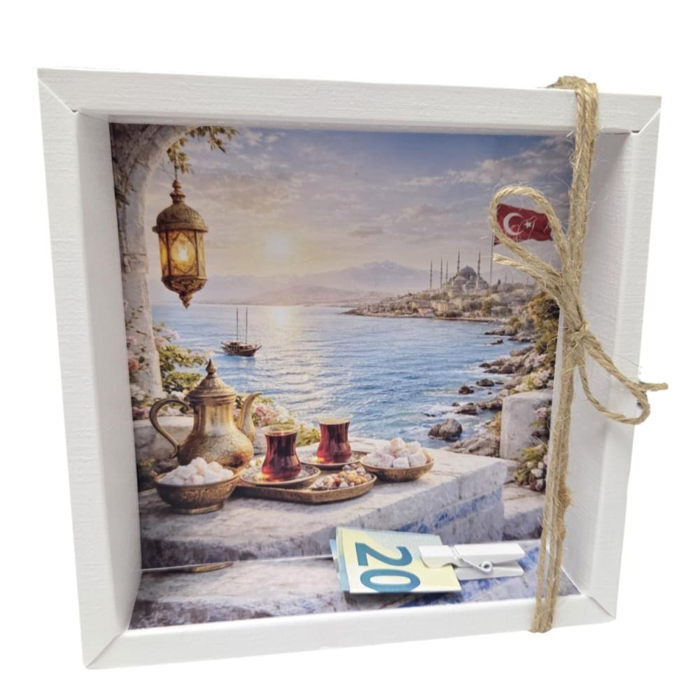 Geldgeschenk Verpackung Türkei mit orientalischer Küstenszene und Moschee