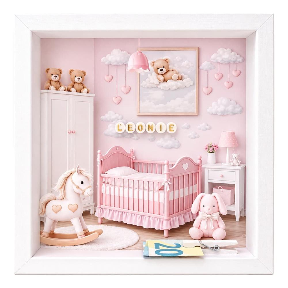Geschenkverpackung für Geld mit dem Motiv eines Babyzimmers in Rosa