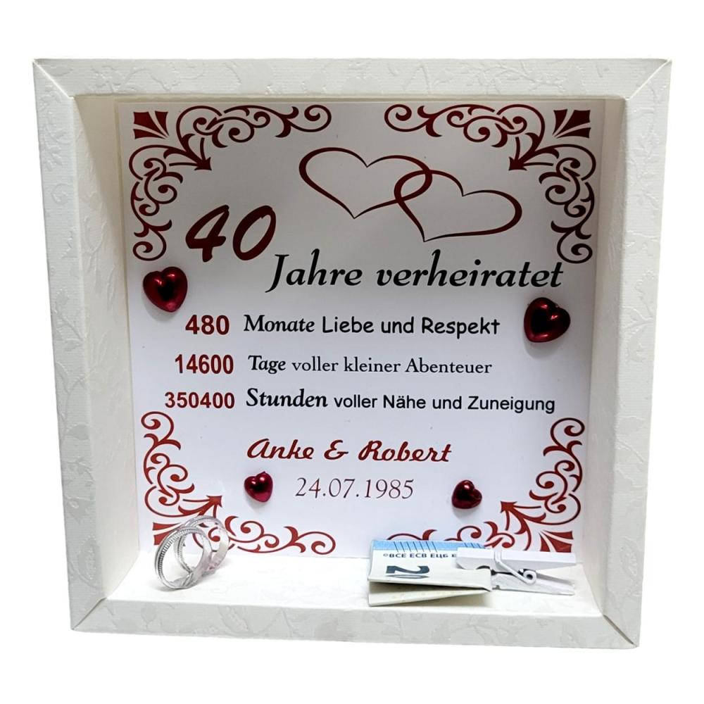 Geldgeschenk Rubinhochzeit mit geöffneter Geldkartonage