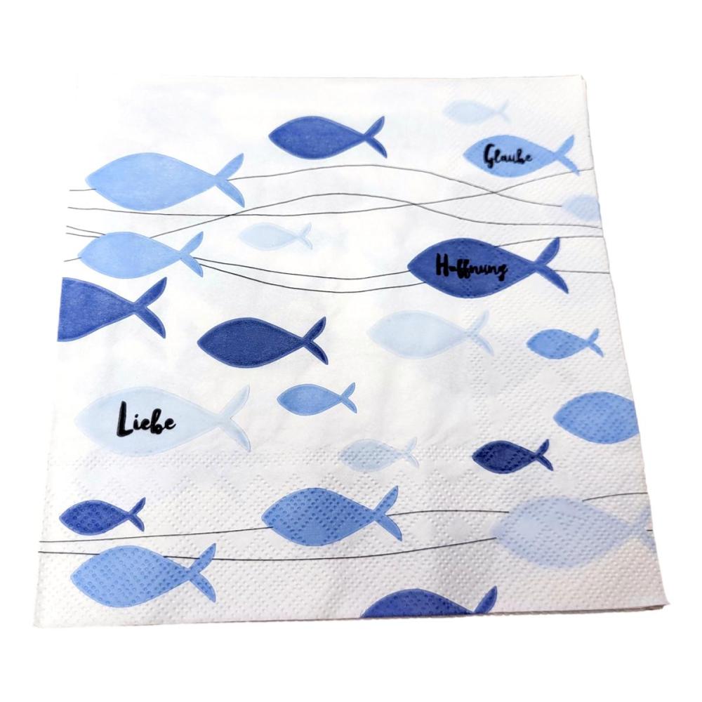 Serviette Fisch Blau Liebe, Glaube, Hoffnung.