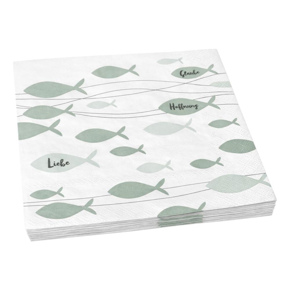 Serviette mit vielen Fischen in Salbeigrün