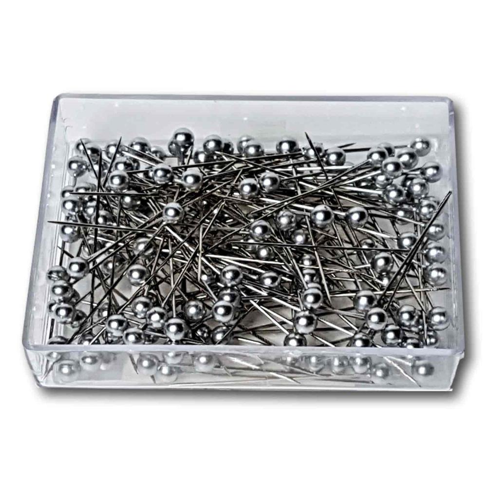 Preview: 150 kleine Stecknadeln 4cm, mit farbigen Köpfen Preview: Stecknadeln matt silber 4cm