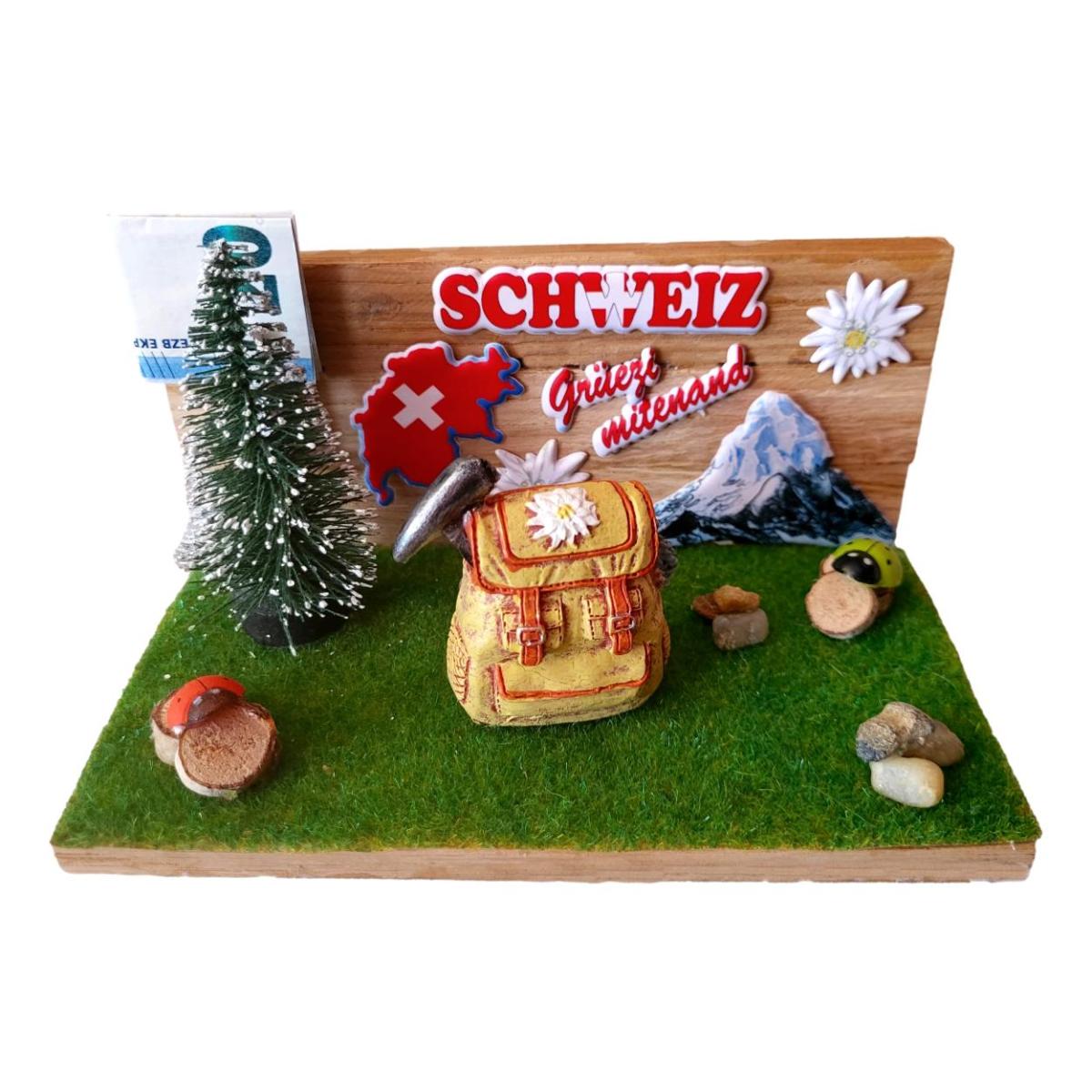 Geldgeschenk Holz-Diorama Schweiz alpine Landschaft