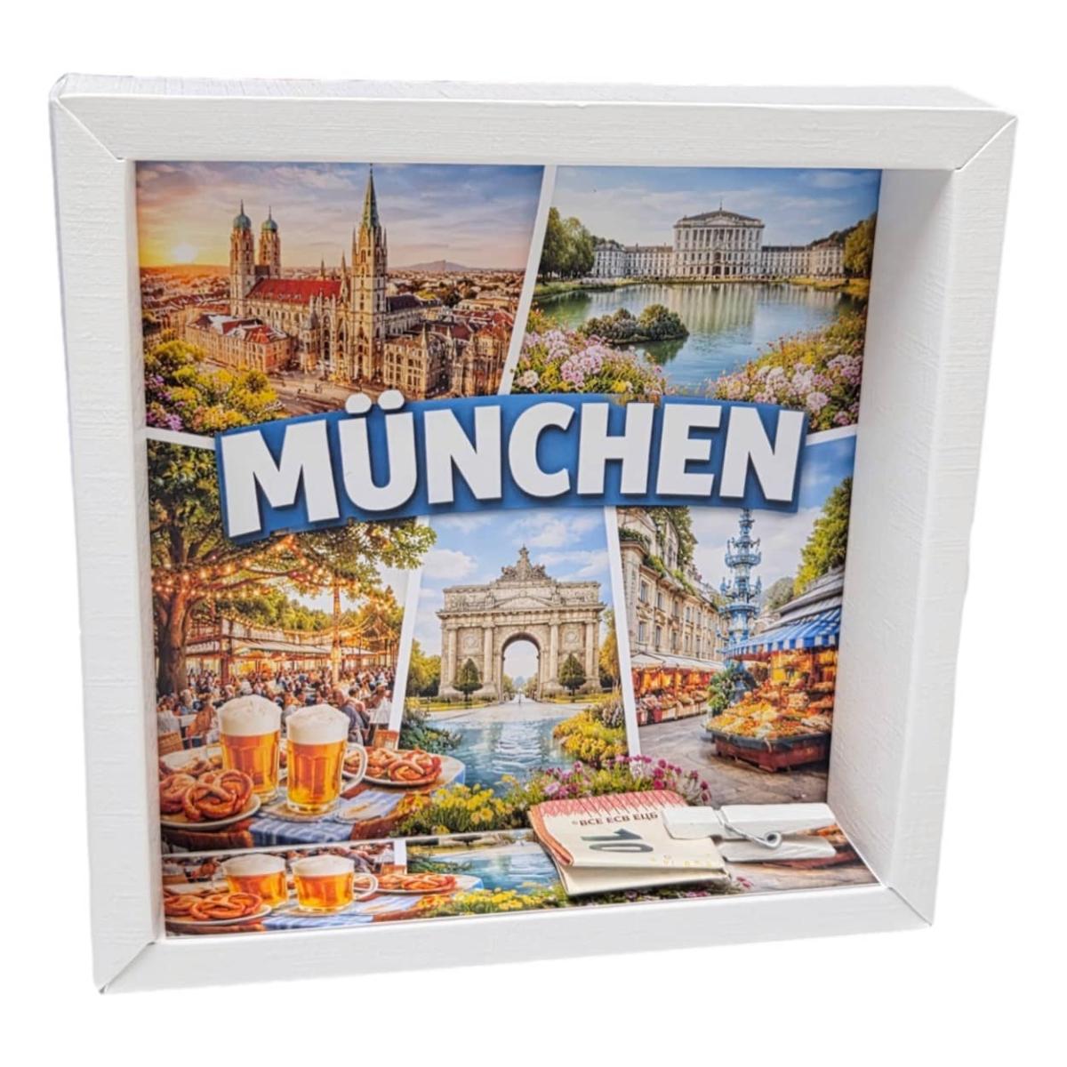 Geldgeschenk Städtereise Bayern mit München Collage und Reise Motiv