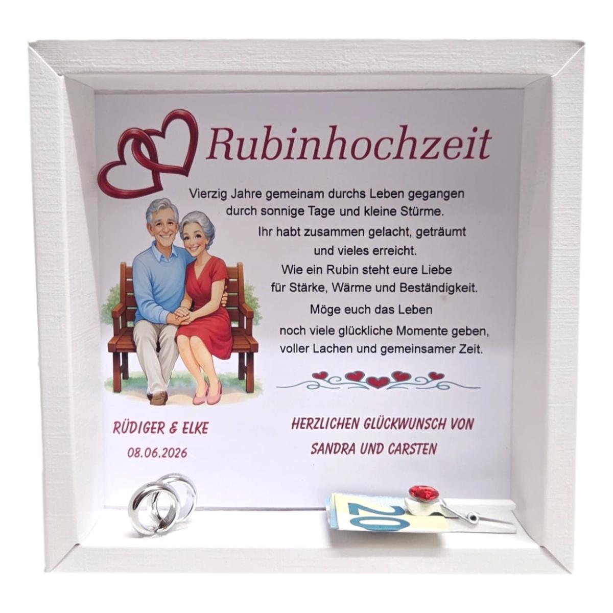 Geldgeschenk Box 40. Hochzeitstag mit personalisiertem Glückwunschtext