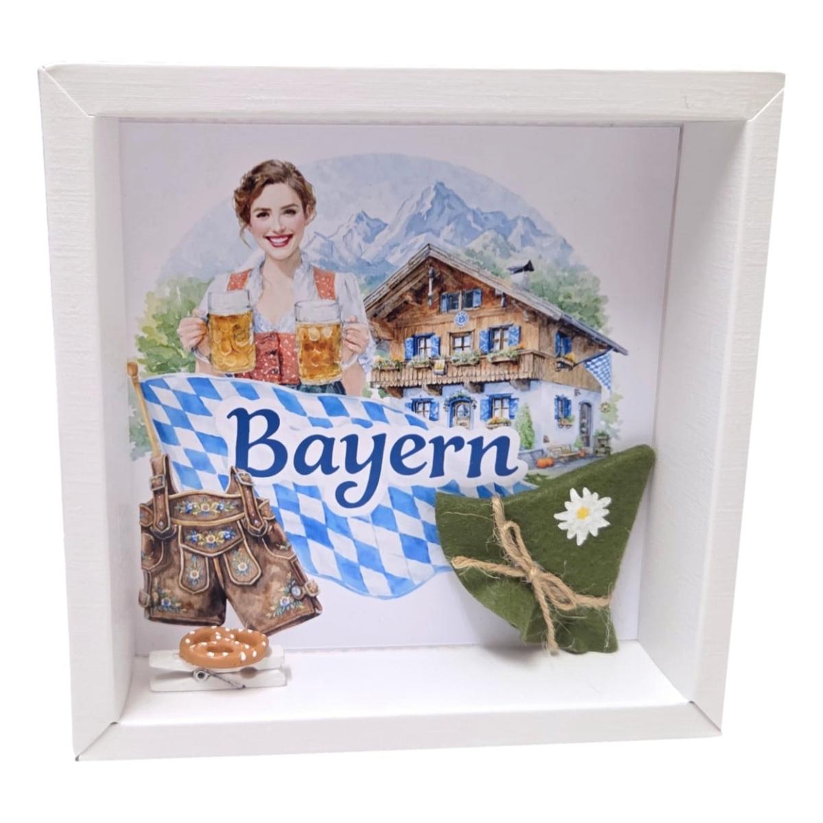 Bayern Geschenkbox mit Alpenhaus und kleiner Holzklammer für Geld oder Gutscheine