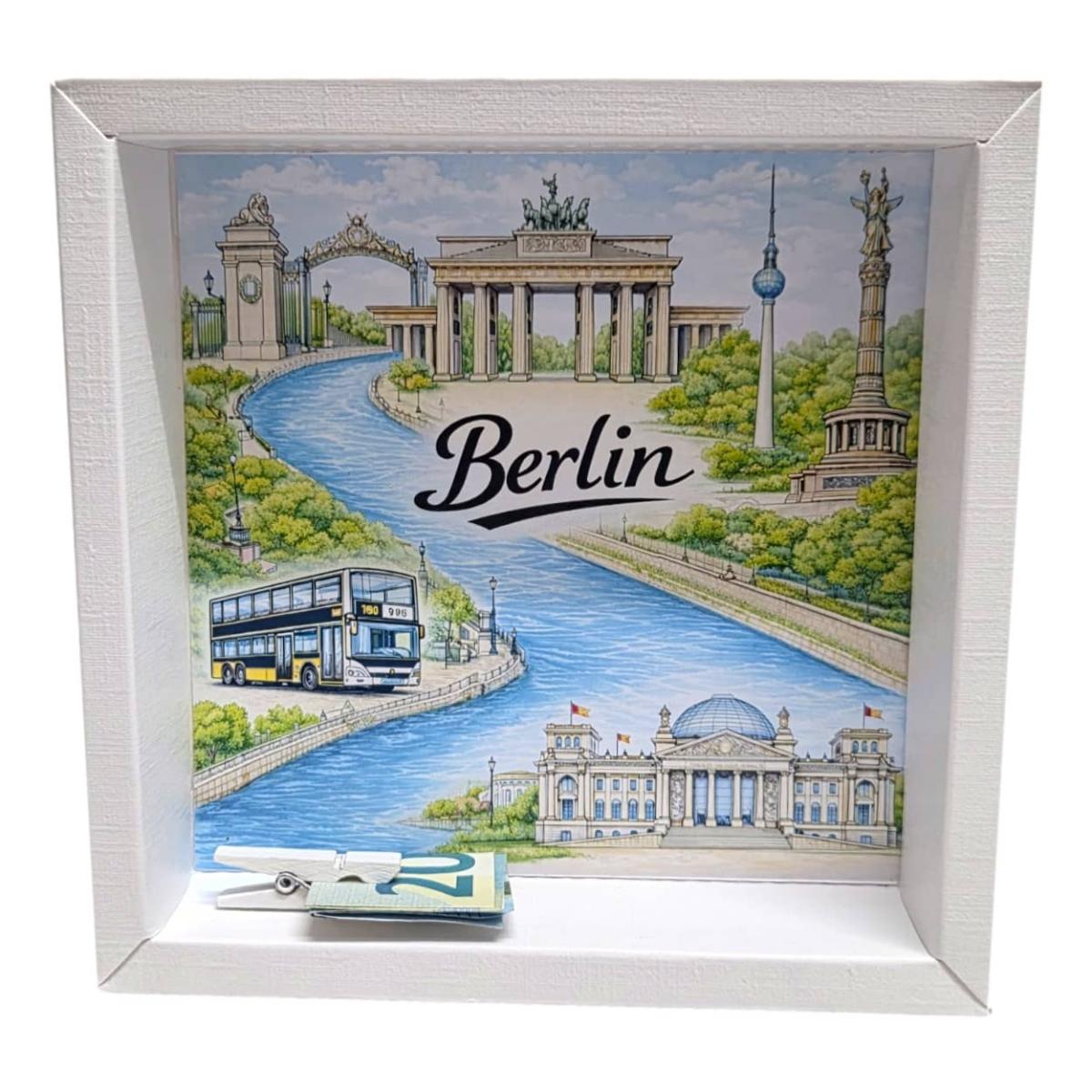 Geldgeschenk für Berlin Reise mit kleiner Holzklammer