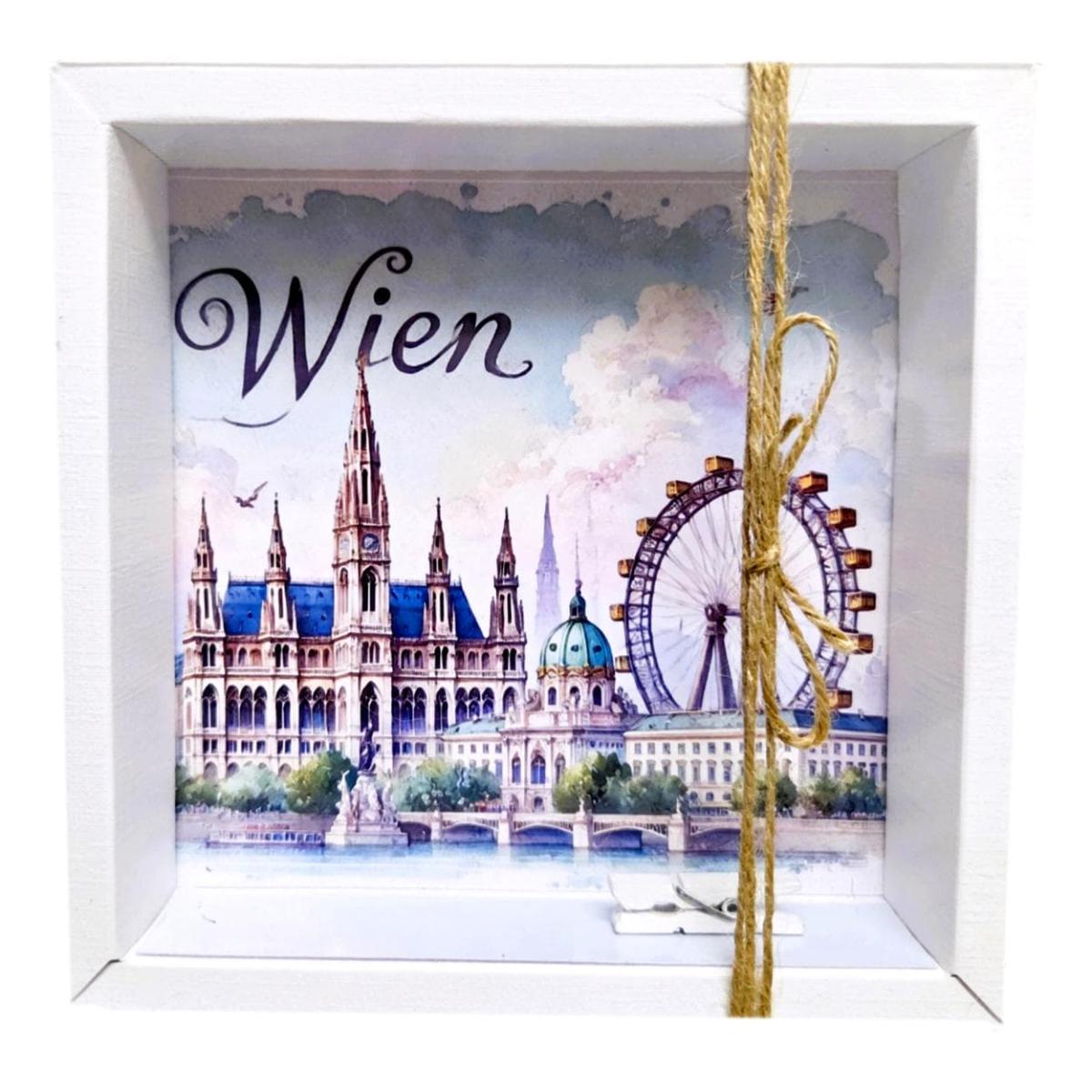 Geldgeschenk Verpackung Wien mit Rathaus und Riesenrad