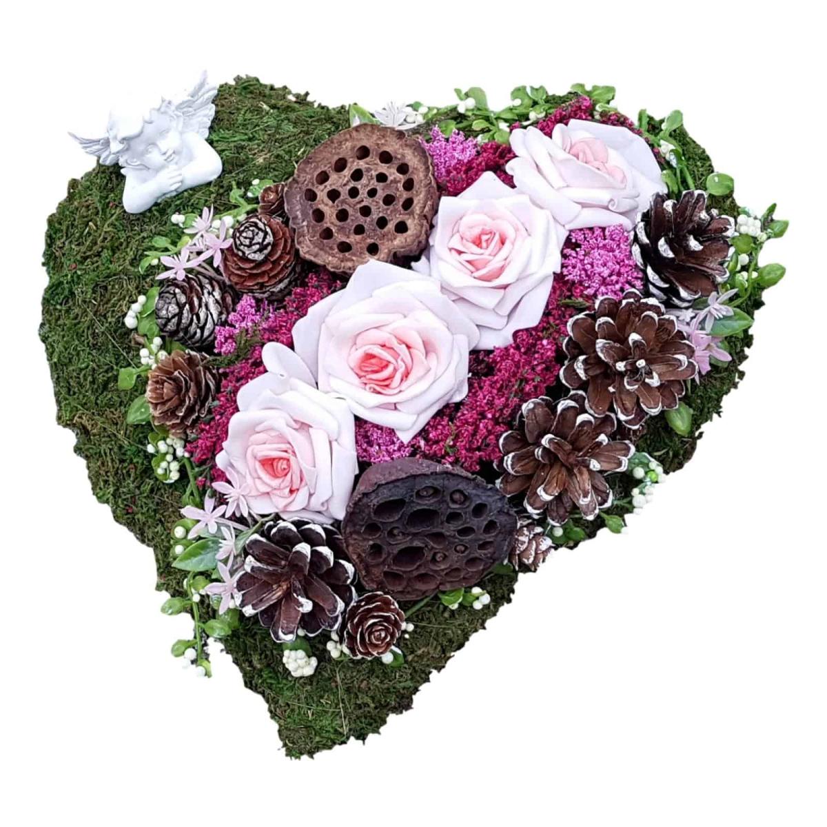 Grabschmuck Moosherz rosa mit Engel