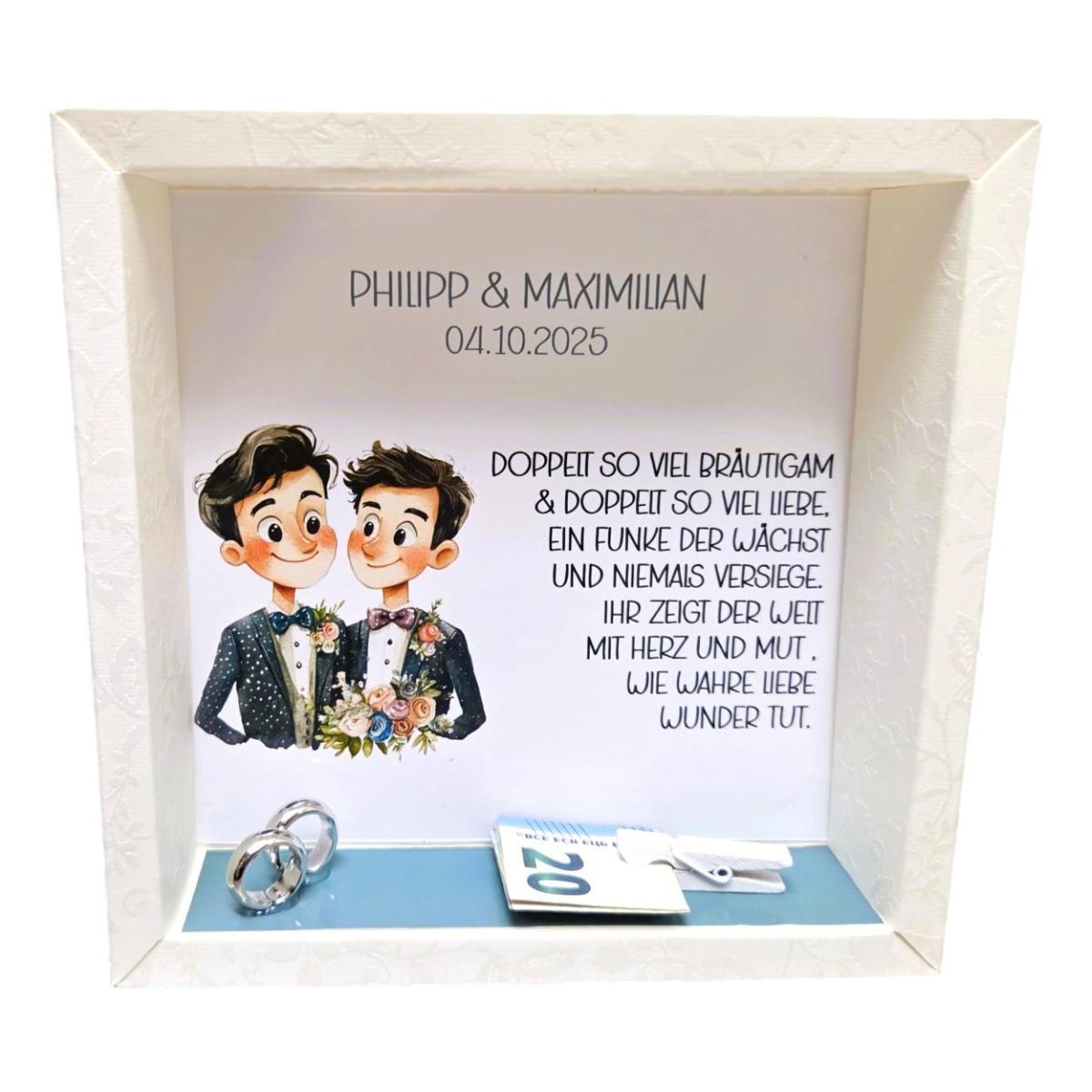 Detailansicht Bräutigam-Motiv und Schriftzug Liebe ist Liebe