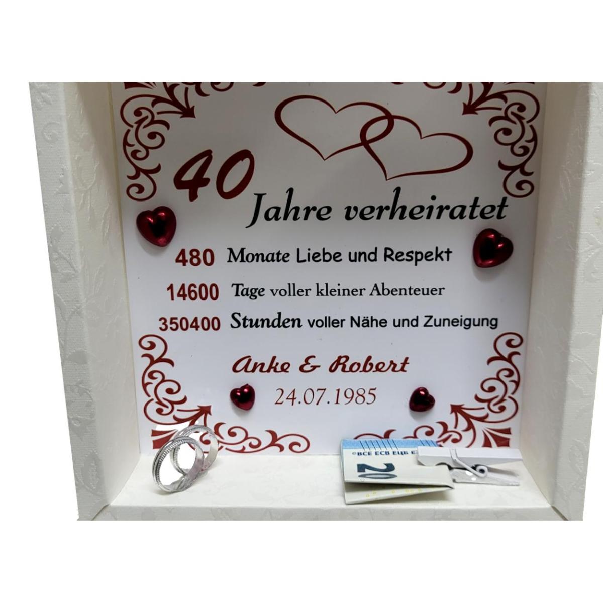 Geschenkkartonage für Geld zur Rubinhochzeit mit Text
