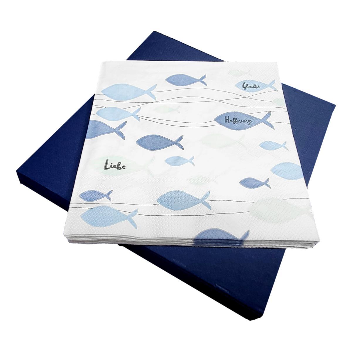 Servietten in Blau und Sevietten mit Steinmuster