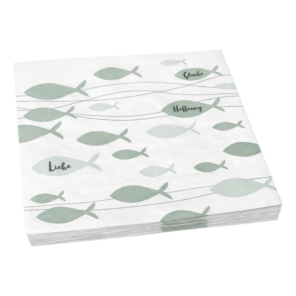 Serviette mit vielen Fischen in Salbeigrün