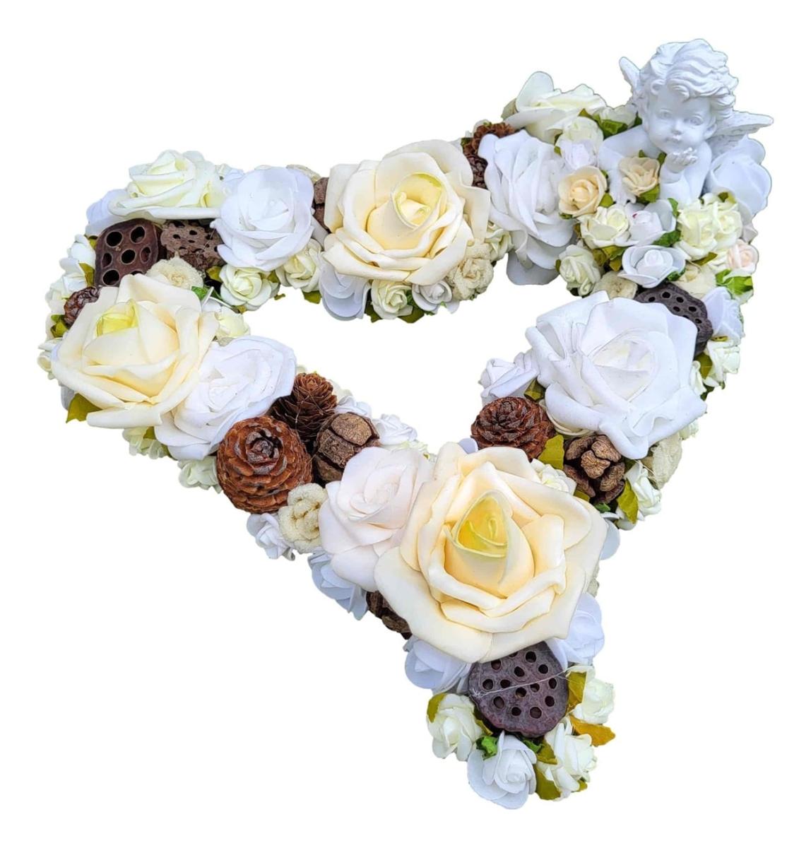 Grabaufleger Herz mit vielen Rosen und Zapfen