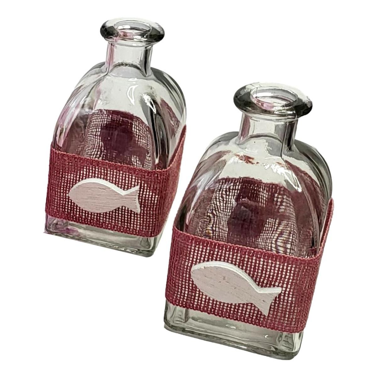 2 dekorierte Glasvasen in Mauve