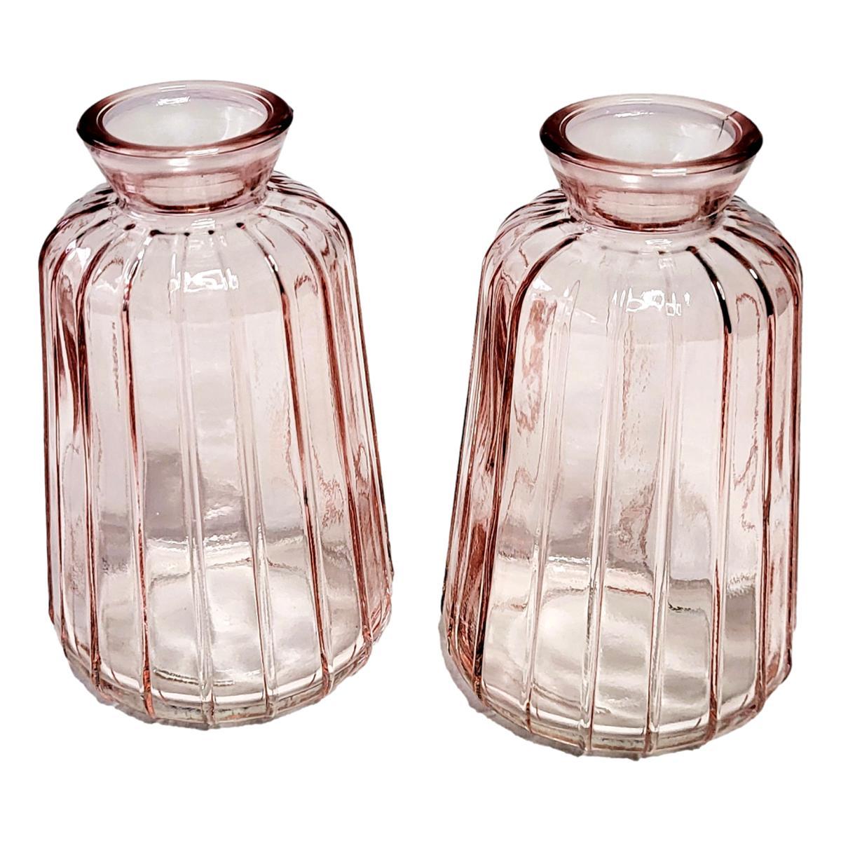 2 rosafarbene Glasvasen